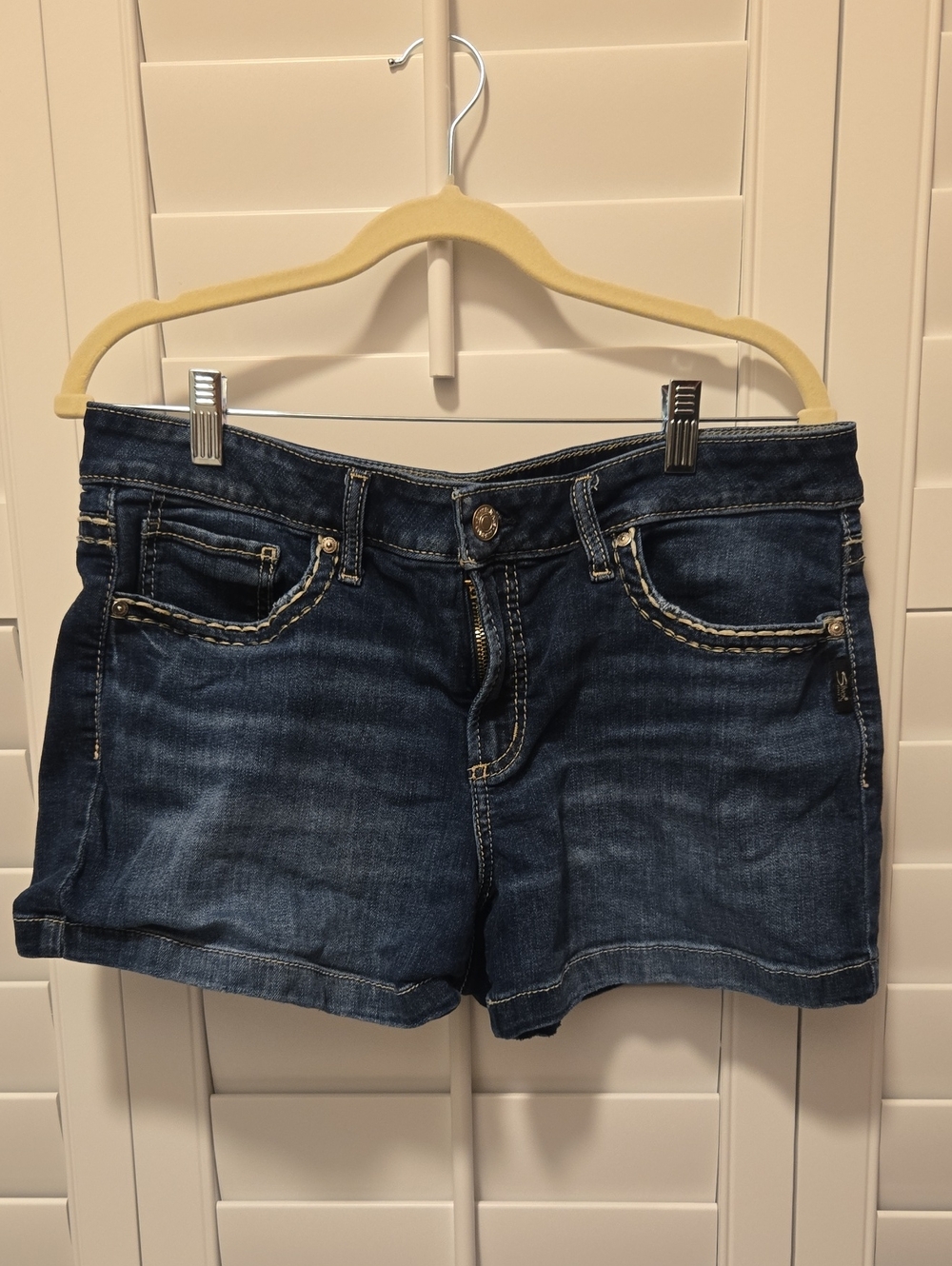 Silver Jeans Dark Blue Denim Shorts with Contrast Stitching